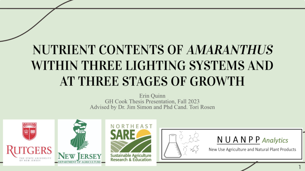 George H. Cook Undergraduate Thesis: Nutrient Contents of Amaranthus Within Three Lighting Systems and at Three Stages of Growth
